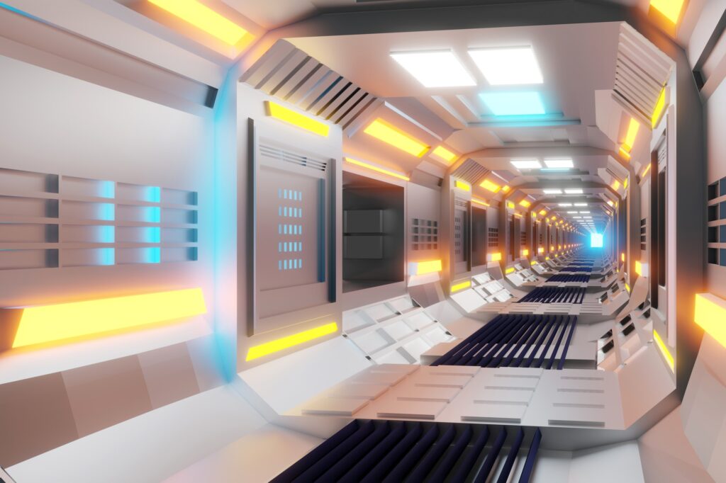 3D Rendered Illustration, visualisation of a science fiction spaceship, gangway