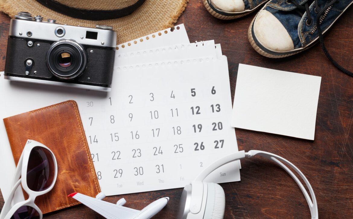 Travel vacation accessories and calendar
