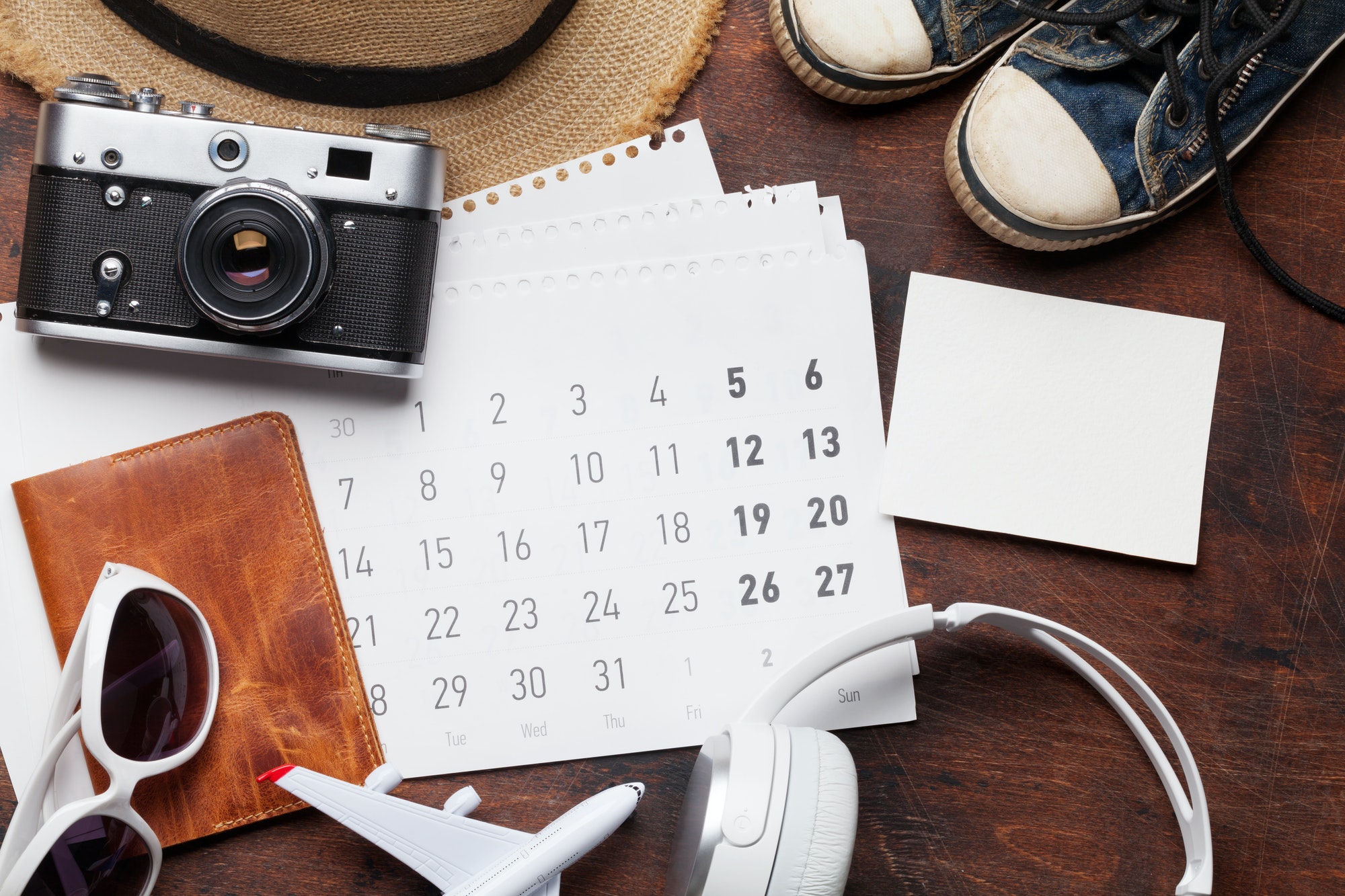 Travel vacation accessories and calendar