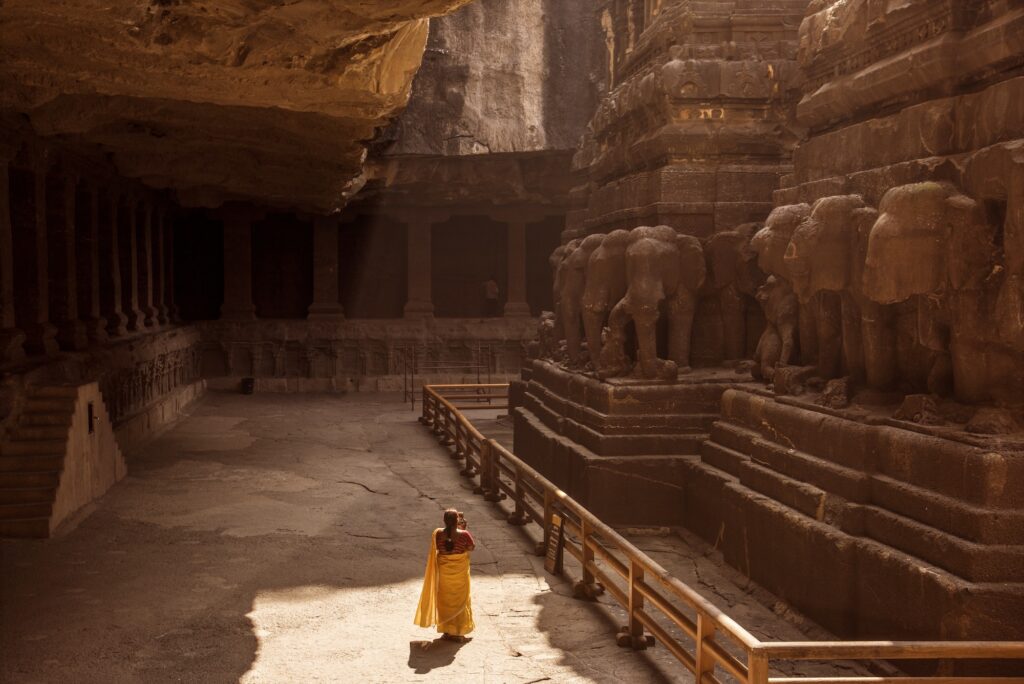 Tourist at Ellora caves, UNESCO world heritage site, India