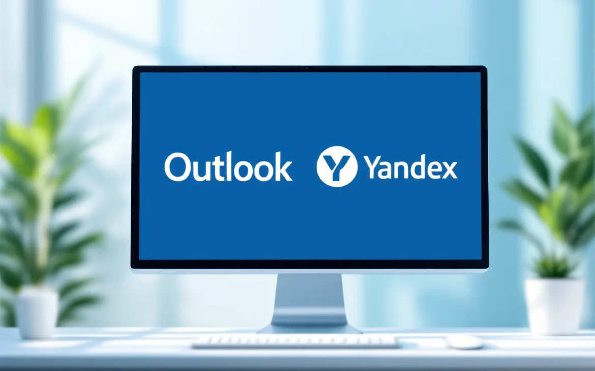 Microsoft Outlook ve Yandex Mail entegrasyonunu temsil eden kapak görseli, bilgisayar ekranı ve iki platformun logolarını içeriyor.