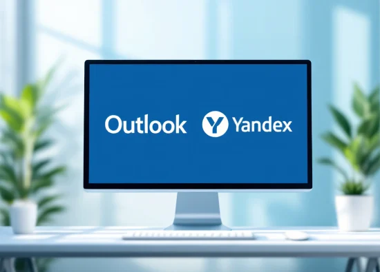 Microsoft Outlook ve Yandex Mail entegrasyonunu temsil eden kapak görseli, bilgisayar ekranı ve iki platformun logolarını içeriyor.