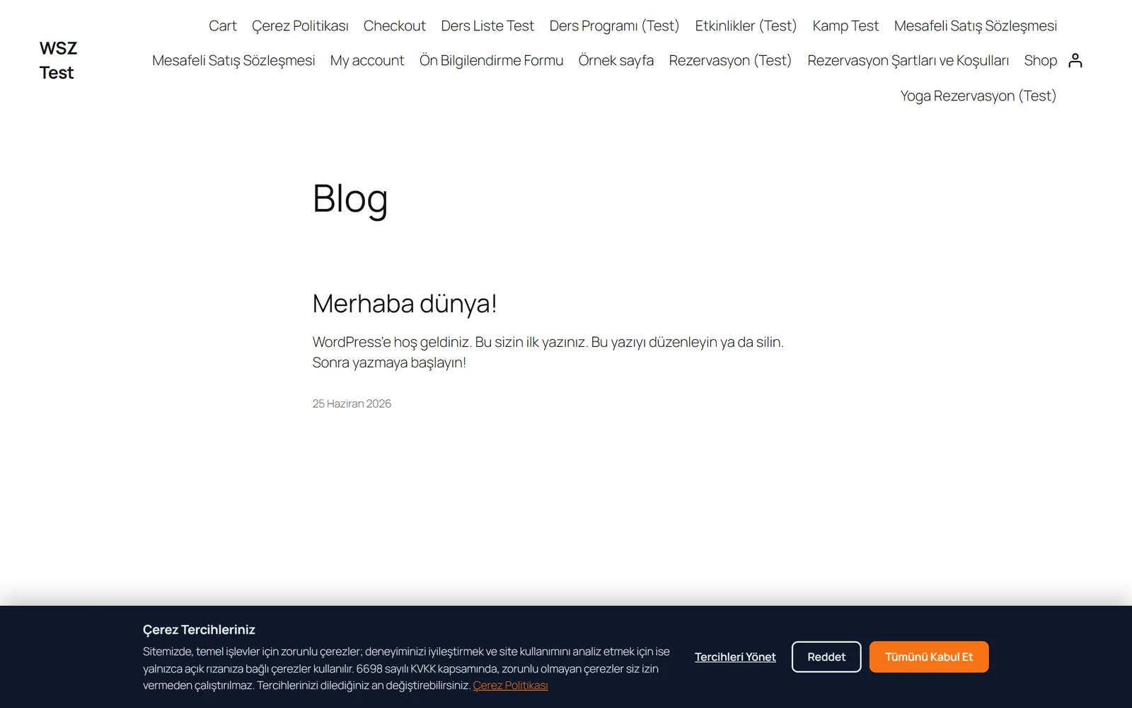 Websel Çerez onay bandı — sitede canlı görünüm