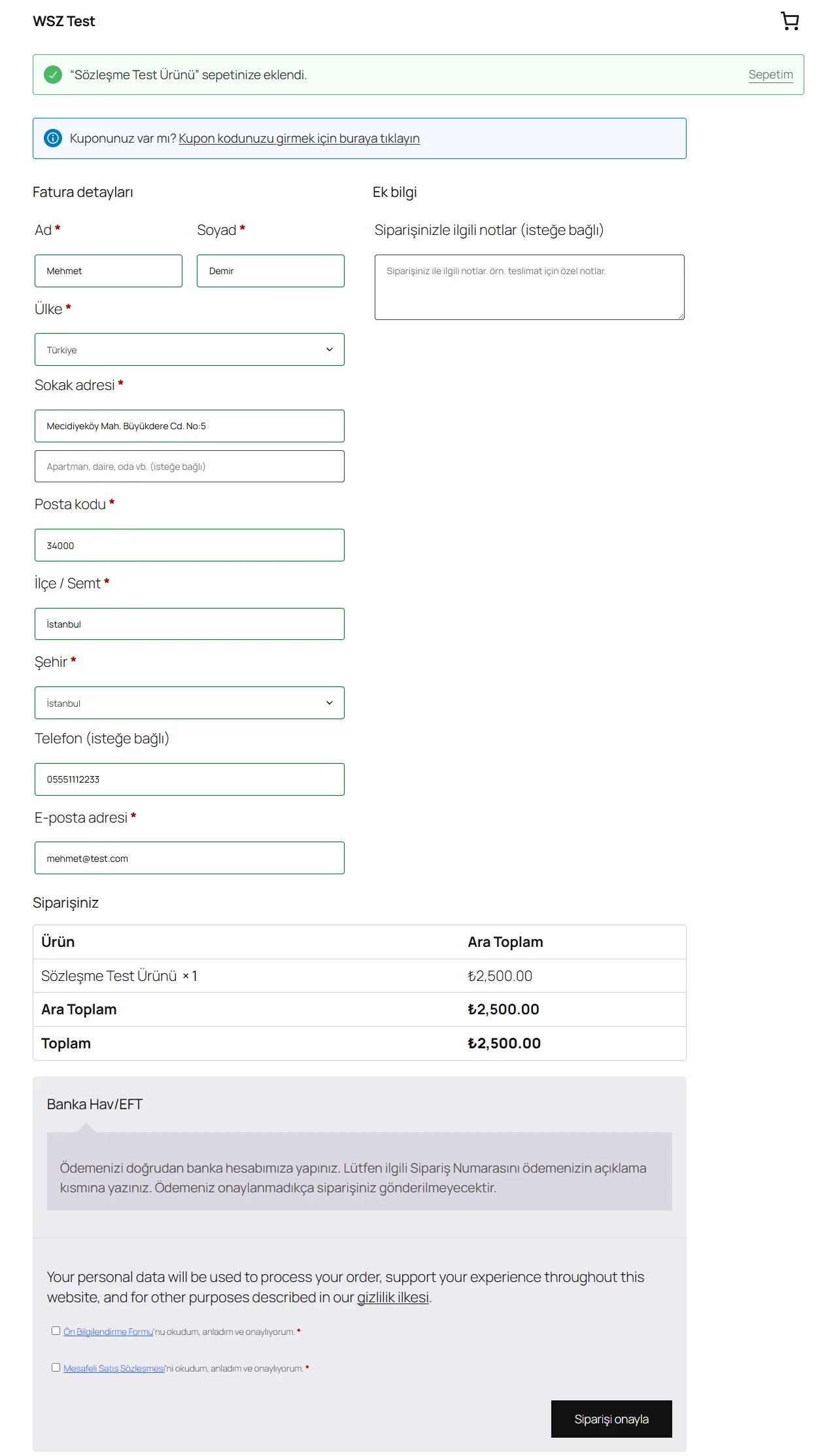 WooCommerce ödeme sayfasında zorunlu sözleşme onay kutuları