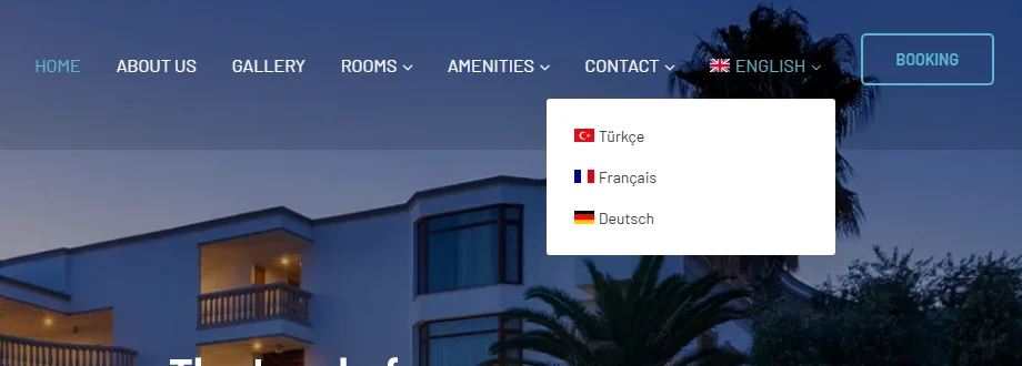 Menüye eklenen dil seçici, bayraklarıyla.