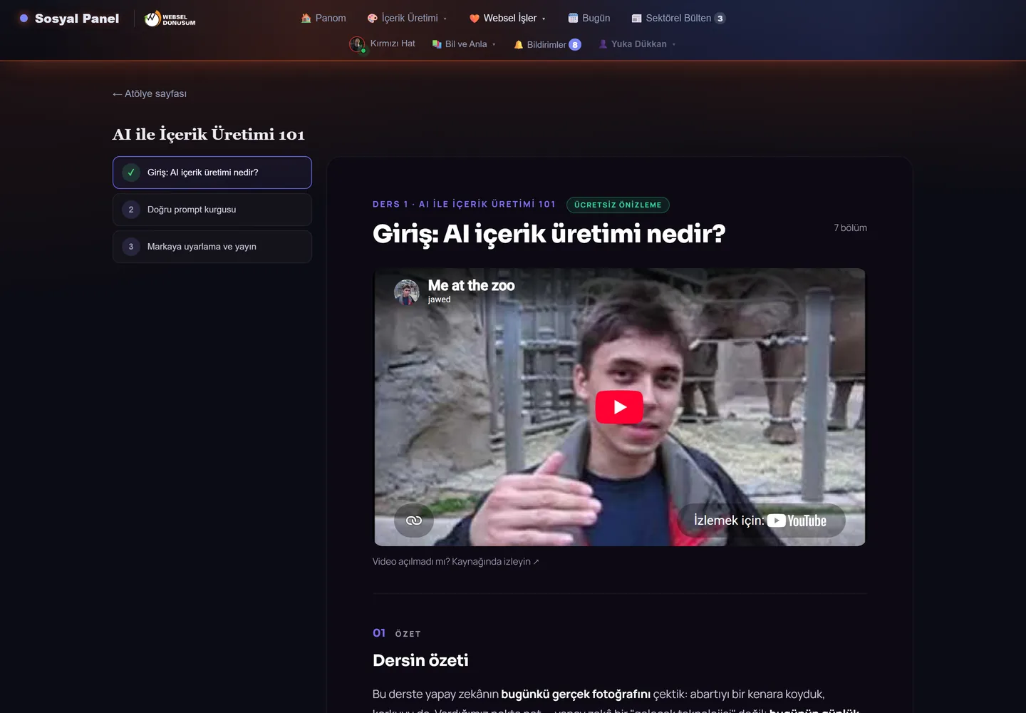 Websel Atölyeleri — Sosyal Panel ekran görüntüsü