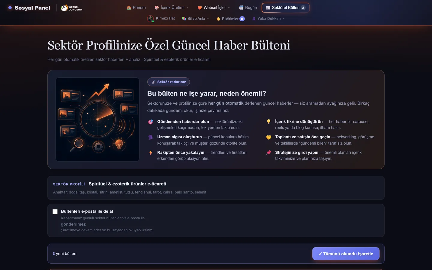 Sektörel Bülten — Sosyal Panel ekran görüntüsü
