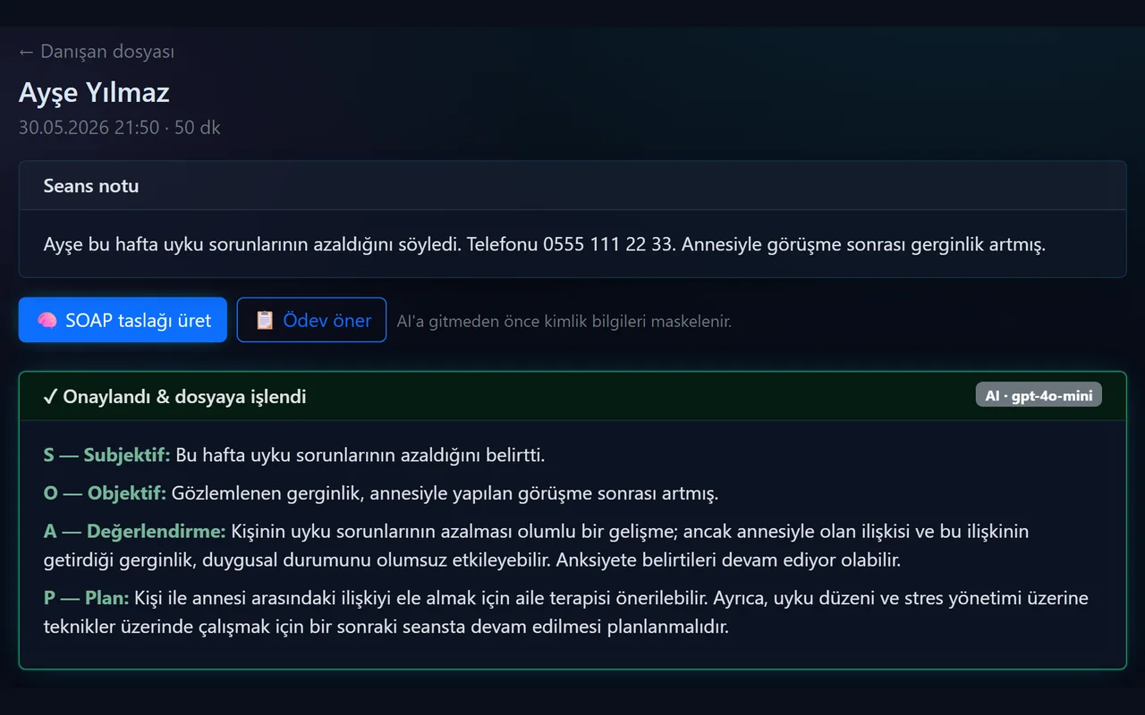 Seans notu ve yapay zekâ taslağı