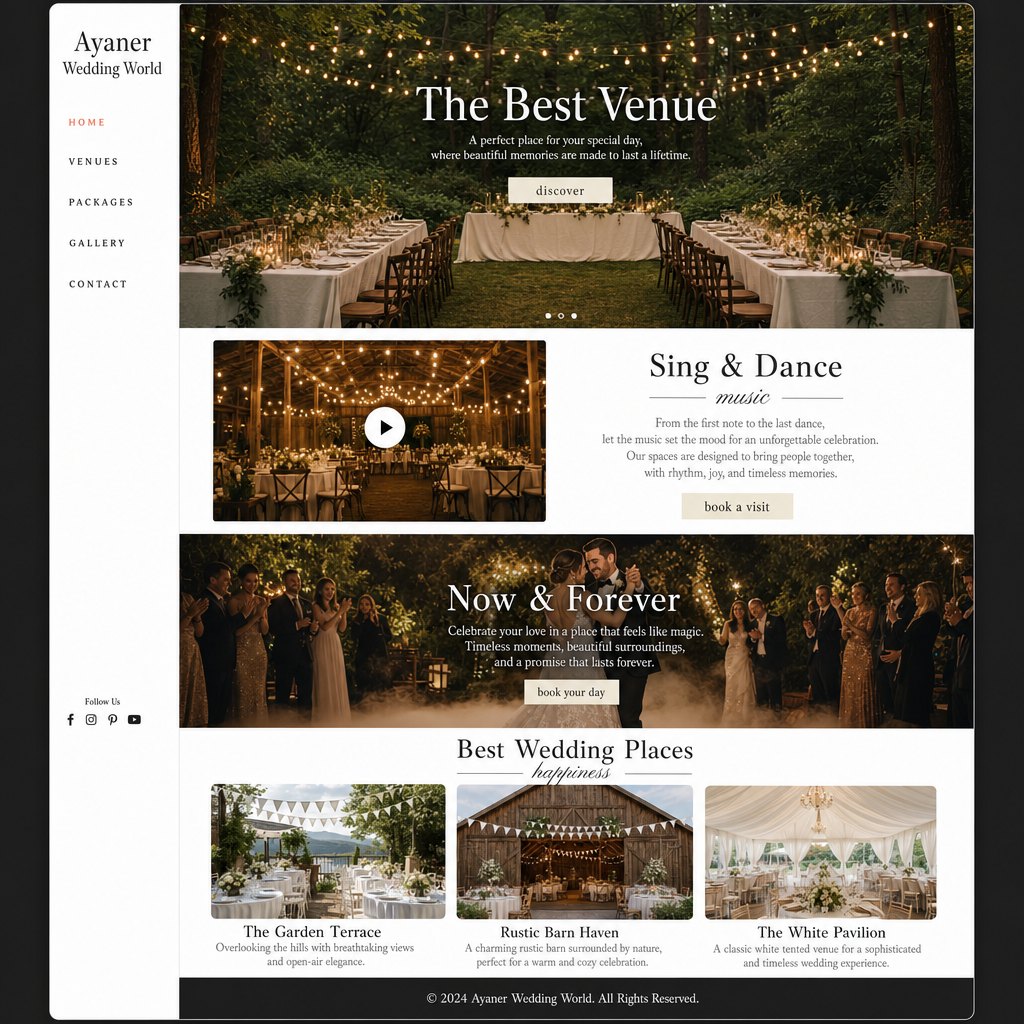 Ayaner Wedding World anasayfa görünümü